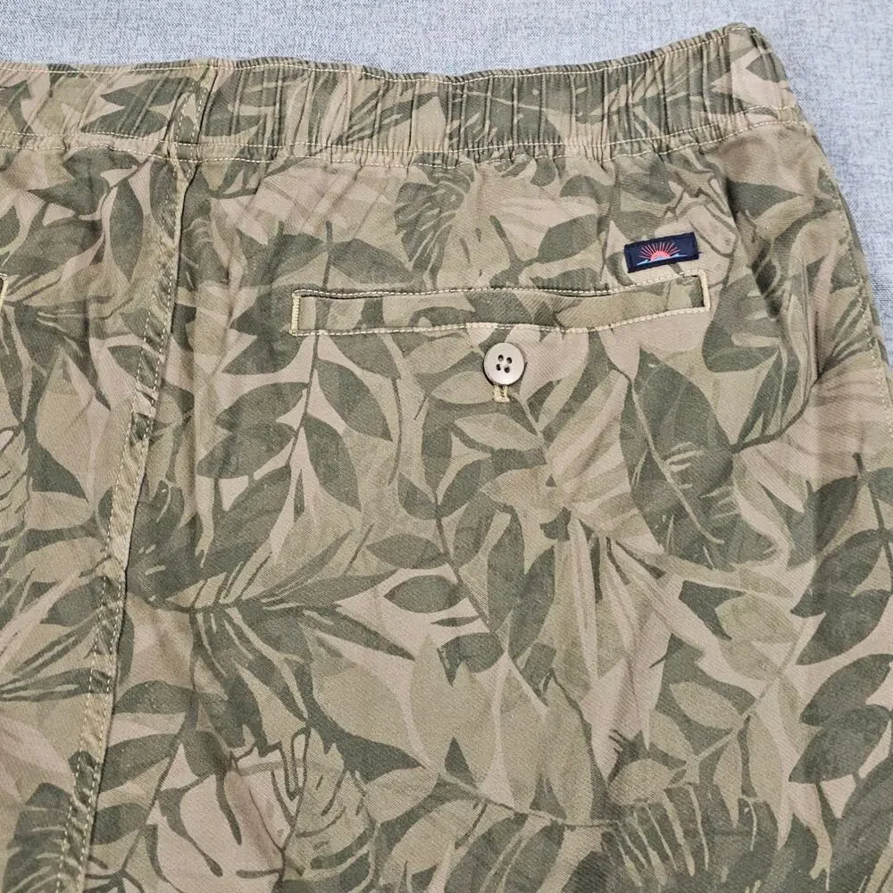 NWT Faherty Shorts Mens XL Green Tan Essential Drawstring Lightweight Tropical